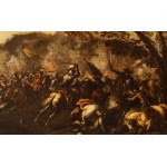 Ciccio Napoletano (attribuito a), a) Battle of cavalries in an open field; b) Battle near a bridge. Pair of paintings