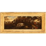 Ciccio Napoletano (attribuito a), a) Battle of cavalries in an open field; b) Battle near a bridge. Pair of paintings