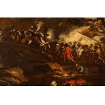 Ciccio Napoletano (attribuito a), a) Battle of cavalries in an open field; b) Battle near a bridge. Pair of paintings