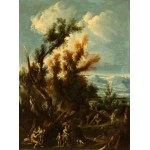 Alessandro Magnasco - Antonio Francesco Peruzzini, a) Landscape with fountain, architectural ruins and figures; b) Landscape with figures. Pair of paintings