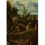 Alessandro Magnasco - Antonio Francesco Peruzzini, a) Landscape with fountain, architectural ruins and figures; b) Landscape with figures. Pair of paintings