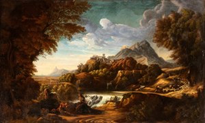 Gaspard Dughet (seguace di), Landscape with Rinaldo and Armida