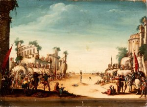 Jacques Callot (seguace di), Martyrdom of St Sebastian with Roman amphitheatre