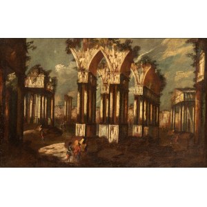 Maestro delle Montagne Azzurre o Maestro dei Paesaggi Correr (attribuito a), Architectural capriccio with figures