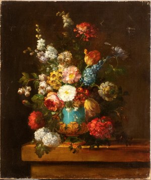 Artista nord-europeo, XVIII secolo, Vase of flowers with chrysanthemums and camellias