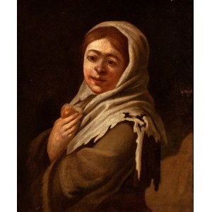 Artista fiammingo, XVIII secolo, Portrait of a young peasant girl with fruit