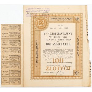 4,5% LIST ZASTAWNY WILEŃSKIEGO BANKU ZIEMSKIEGO na 100 złotych, 1929