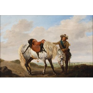 Eugène Verboeckhoven (1798 - 1881) przypisywany, Jeździec pojący swojego wierzchowca