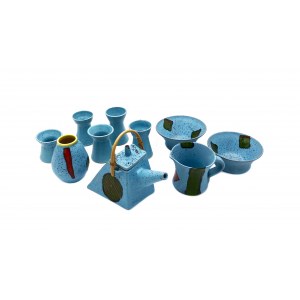 Donata Lesinska, Blue breakfast-complete: pitcher, creamer, 2 teapots, 5 egg dishes, vase, 2019