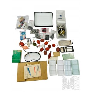 PRL - Giant Set of Old Dental Tools: Enameled Trays, Portable Drill, Drills and Grinding Stones, Metal Utensils and Many More