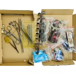 PRL - Giant Set of Old Dental Tools: Enameled Trays, Portable Drill, Drills and Grinding Stones, Metal Utensils and Many More
