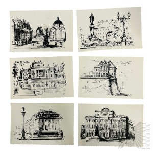 Antoni Uniechowski (1903-1976) - Zestaw Pocztówek z Reprodukcjami Grafik: Zabytki Warszawy (PRL)