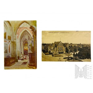 II RP, 1920 r., Kraków - Dwie Pocztówki Wydawnictwo Salon Malarzy Polskich: Poznań, Collegium Minus; Kaplica Królowej Zofii na Wawelu (Według W. Kossaka i S. Tondosa)