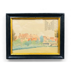 Nieznany Artysta (XX w. ?) - Obraz, Miasteczko Nad Rzeką, Akwarela na Papierze