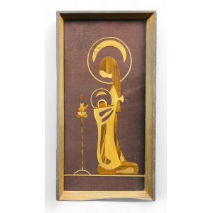 Nieznany Artysta (XX w.) - Obrazek Madonna Księżycowa, Elementy Drewniane na Płótnie
