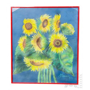 J. Szymanowska (21st century) - Pastel Sunflowers painting (2004), Pastel on Paper
