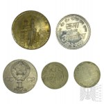 Zestaw Monet: Jeden Rubel, Token Jednopensowy, Pamiątkowy Medal Jerzy Popiełuszko, Indyjska Moneta Okolicznościowa z Postacią Rumā