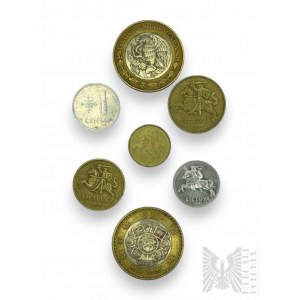 Zestaw Sześciu Monet - 10 Pesos, 50 Centów Litewskich, 20 Centów Litewskich, 10 Centów Litewskich, 1 Cent Litewski,