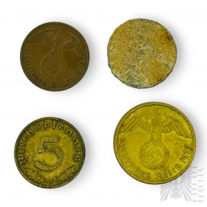III Rzesza - Trzy Monety 1 Reichspfennig (1939), 5 Reichspfennig (1938) 10 Reichspfennig (1937); Niezidentyfikowana Moneta