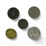 Trzy Monety 5 Fenigów (1917, 1918, 1919), 1 Fenig (1918) oraz Żeton do Gry Aleksander Wielki, Cesarstwo Niemieckie
