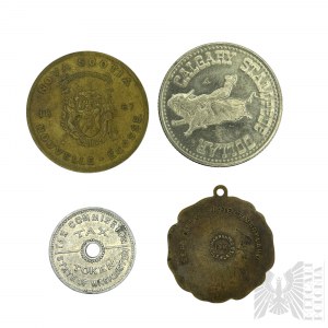 Powiew Zachodu - Żeton Shell Nova-Scotia 1867 Coin Mayflower, Żeton Calgary Stample Dollar (1976), Tax Token Commission State of Washington 10 Cents or Less Laws (1935), Medalik z Sentencją Stanu Maryland