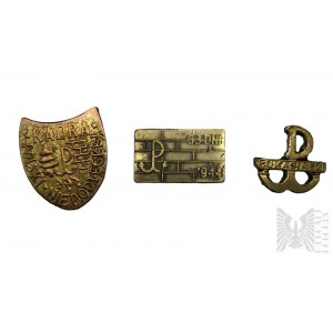 Set of Three Badges: Badge Kadra Polski Niepodległej Armia Krajowa, Badge Warsaw Uprising 63 Days 1944, Badge Batalion Łukasiński.