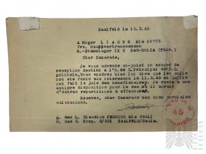 WWII, Germany, 1945. - Document Acknowledgement of Receipt of Gifts of Love (Liebesgaben), Stalag IX-C; Letter of Acknowledgement of Receipt of Gifts, Addressed to the Administrator of Stalag IX-C