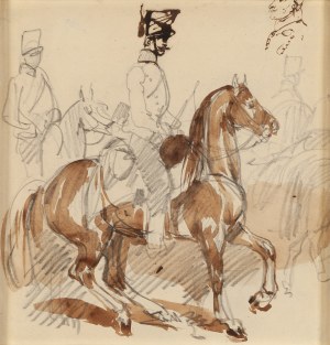 Piotr Michałowski (1800 Kraków - 1855 Krzyżtoporzyce near Kraków), Hussars on horseback and sketch of a head