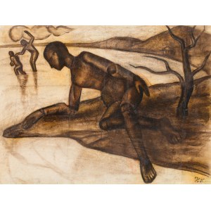 Boleslaw Cybis (1895 Massandra Farm in the Crimea - 1957 Trenton (New Jersey, USA)), Mannequin supported on the right arm (Landscape with a mannequin), 1925