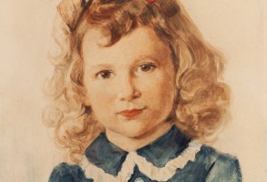 Stanisław Zawadzki (1878 Warszawa - 1960 Warszawa), Portret dziewczynki z czerwoną kokardą, 1944