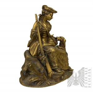 19th/20th Century - Hunting Figure with Lady and Dog - Bronze.