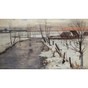 Michał Gorstkin-Wywiórski (1861 Warszawa - 1926 Berlin), Pejzaż zimowy z rzeką