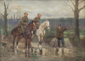 Jerzy Kossak (1886 Kraków - 1955 tamże), Pytanie o drogę, 1933 r.