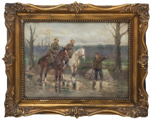 Jerzy Kossak (1886 Kraków - 1955 tamże), Pytanie o drogę, 1933 r.