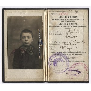 LEGITIMATION to remain in the fortress in case of evacuation - issued to Michal Lauer on April 1, 1915 in Cracow.