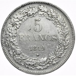 Belgia, 5 Franków, 1849r., (młodszy)