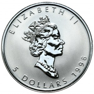 Kanada, 5 Dolarów, Liść, 1998r., 1oz., Privy Mark Tygrys