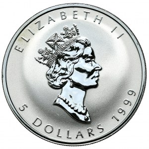 Kanada, 5 Dolarów, Liść, 1999r., 1oz., Privy Mark Rok Królika