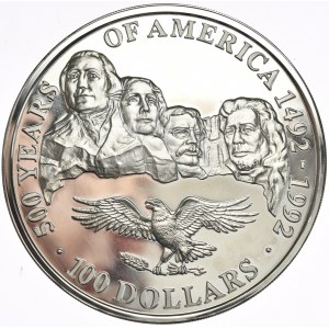 Wyspy Cooka, 100 Dolarów, 1991r., 5oz., Rushmore, Rzadkość