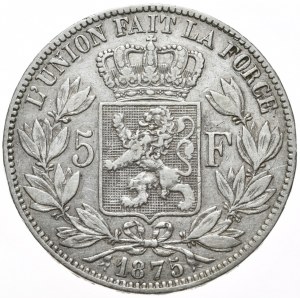 Belgie, 5 franků, 1875.
