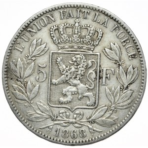 Belgia, 5 franków, 1868r.