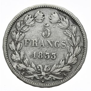 Francja, 5 Franków, 1833, A, Paryż