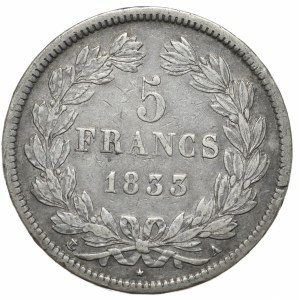 Francja, 5 Franków, 1833, A, Paryż