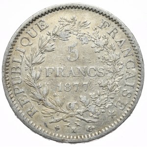 Francja, 5 Franków, 1877r., K, Bordeaux, Herkules