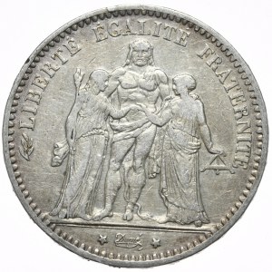 Francja, 5 Franków, 1877r., K, Bordeaux, Herkules