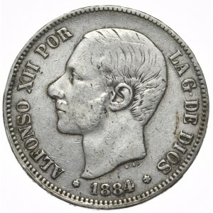 Hiszpania, 5 Peset, 1884r.