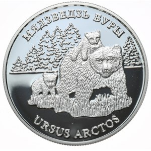 Białoruś, 20 rubli 2002, niedźwiedź brunatny