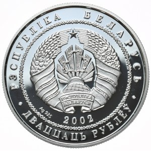Białoruś, 20 rubli 2002, niedźwiedź brunatny