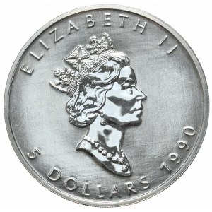 Kanada, 5 Dolarów, Liść, 1990r., 1oz.