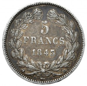 France, 5 Francs, 1843, BB, Strasbourg